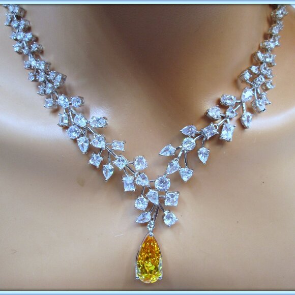 Citrine pear cut gemstone ladies Necklace Earrings Set For Brides party Weddings - Picture 3 of 8